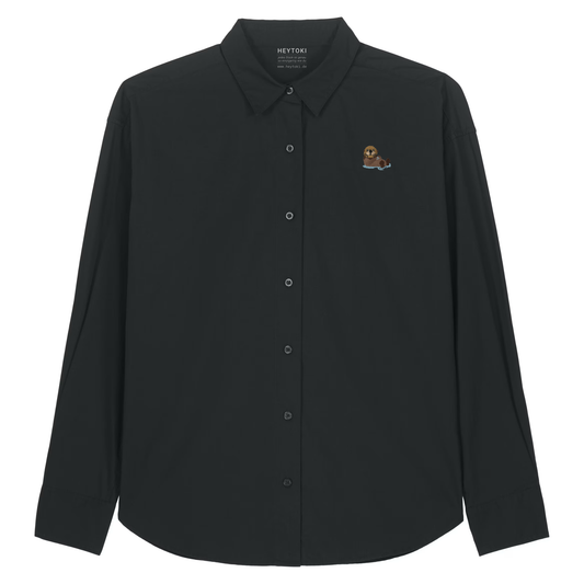 Herren Popeline Hemd mit Otter in Black