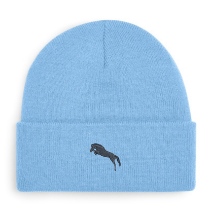 Heytoki Beanie aus Bio-Baumwolle in Sky Blue mit gesticktem Pferdemotiv