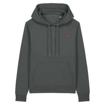 Heytoki Damen-Hoodie aus Bio-Baumwolle in Anthrazit mit gesticktem Dackel-Motiv
