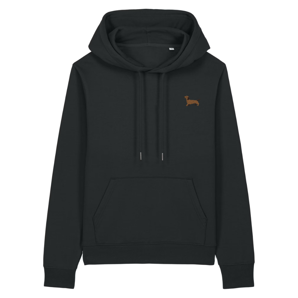 Heytoki Damen-Hoodie aus Bio-Baumwolle in Schwarz mit gesticktem Dackel-Motiv