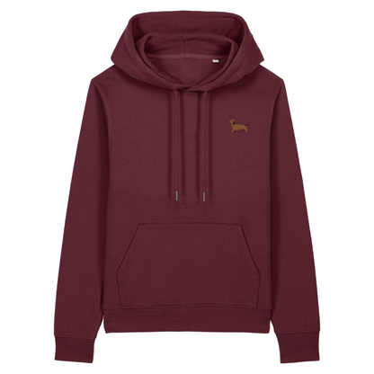 Heytoki Damen-Hoodie aus Bio-Baumwolle in Burgunderrot mit gesticktem Dackel-Motiv