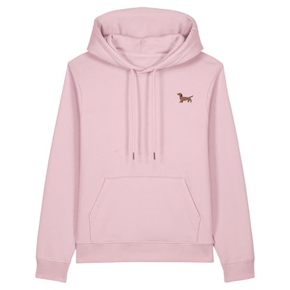 Heytoki Damen-Hoodie aus Bio-Baumwolle in Cotton Pink (Rosa) mit gesticktem Dackel-Motiv
