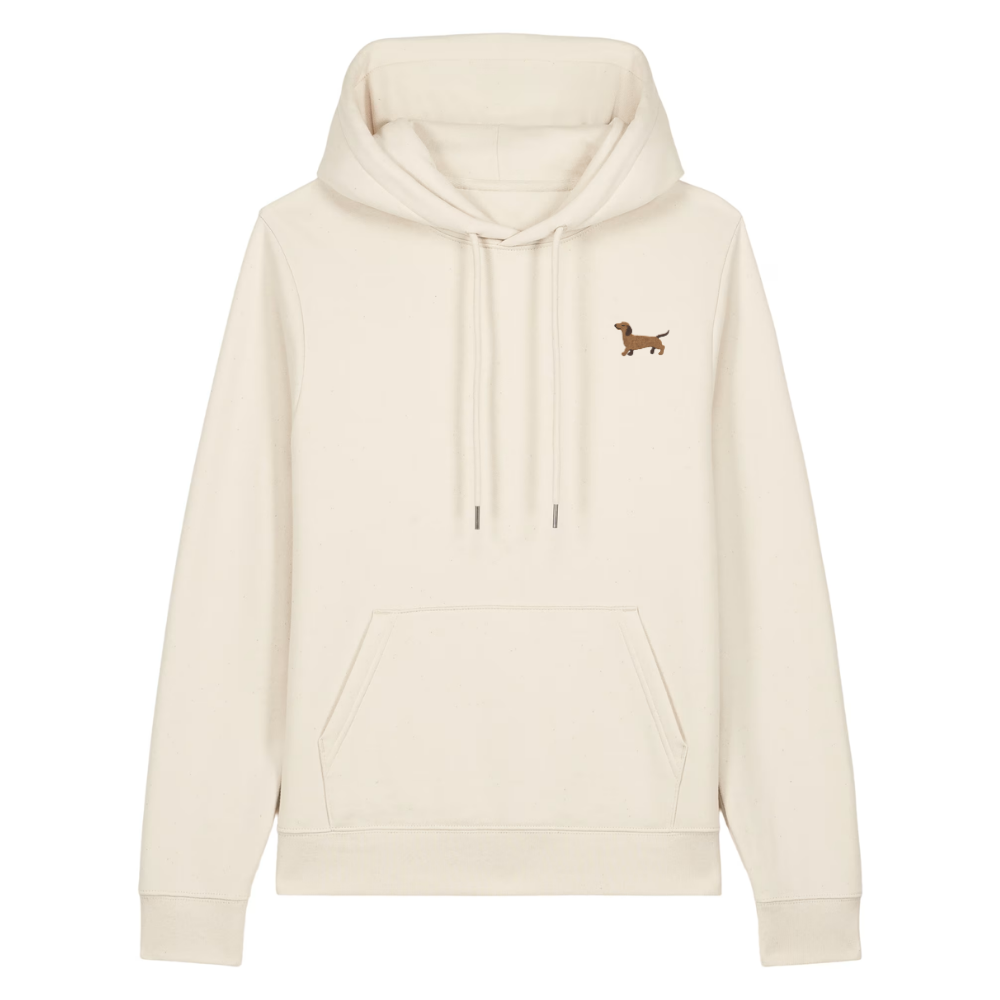 Heytoki Damen-Hoodie aus Bio-Baumwolle in Natural Raw (Naturweiß) mit gesticktem Dackel-Motiv