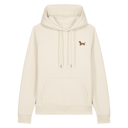 Heytoki Damen-Hoodie aus Bio-Baumwolle in Natural Raw (Naturweiß) mit gesticktem Dackel-Motiv