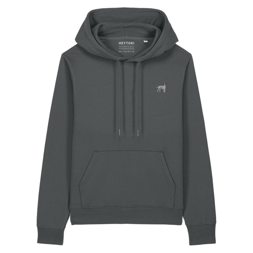 Heytoki Damen-Hoodie aus Bio- und recycelter Baumwolle in Anthrazit mit gesticktem Dalmatinermotiv
