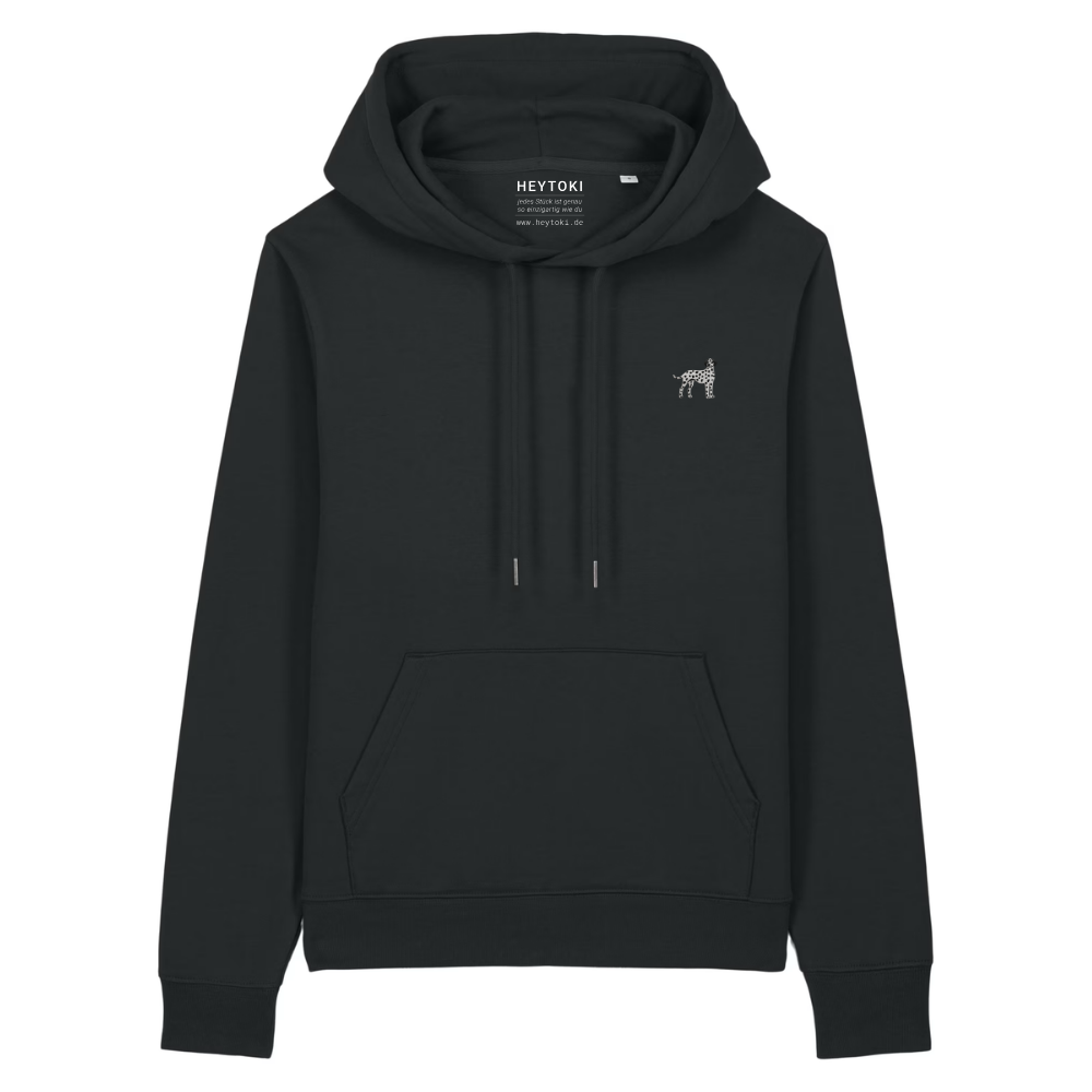 Heytoki Damen-Hoodie aus Bio- und recycelter Baumwolle in Schwarz mit gesticktem Dalmatinermotiv