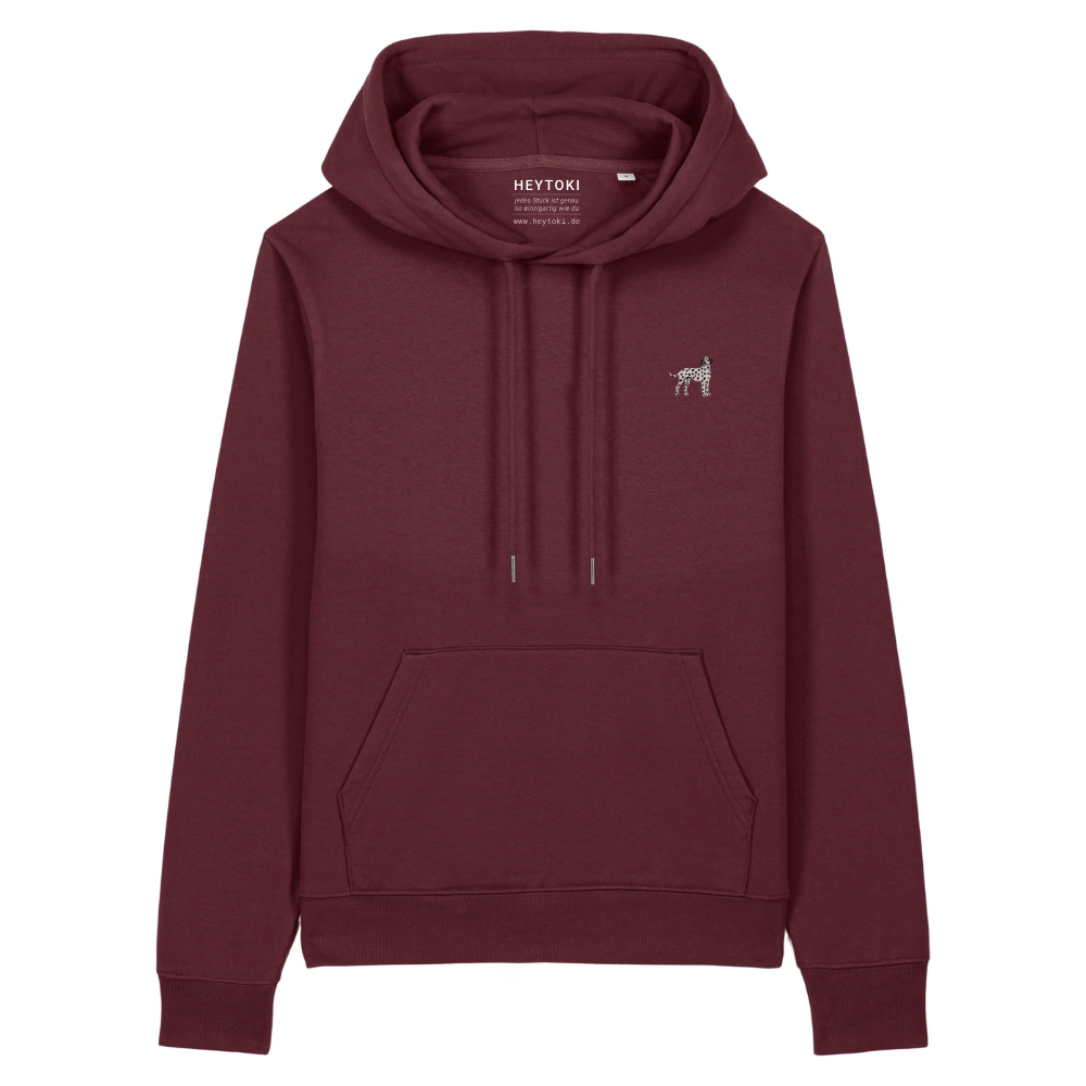 Heytoki Damen-Hoodie aus Bio- und recycelter Baumwolle in Burgundy mit gesticktem Dalmatinermotiv