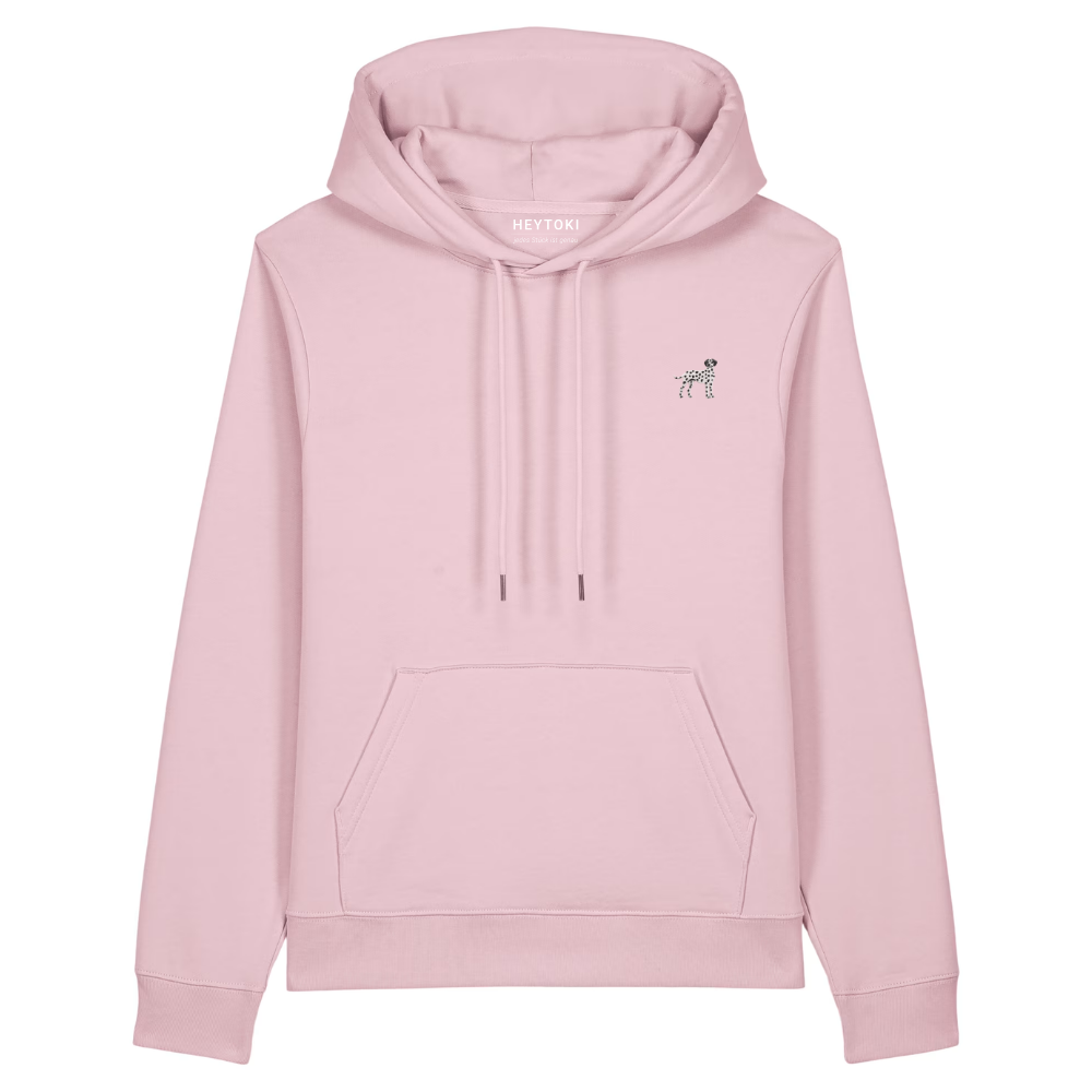 Heytoki Damen-Hoodie aus Bio- und recycelter Baumwolle in Cotton Pink mit gesticktem Dalmatinermotiv
