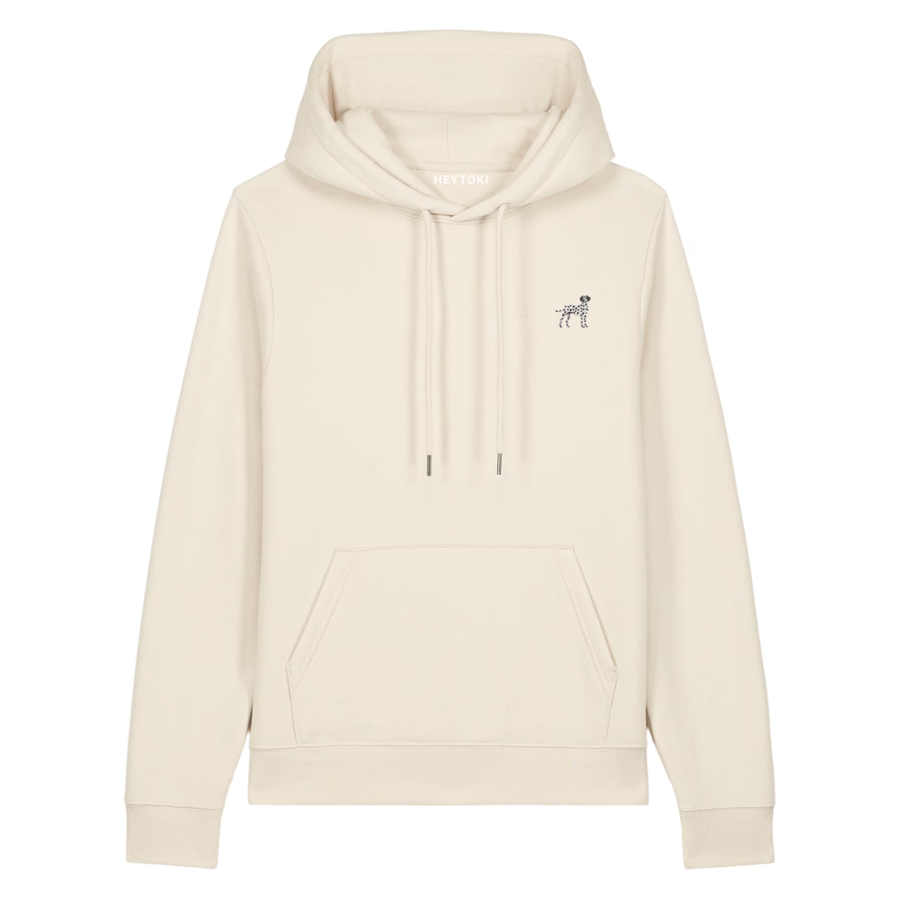 Heytoki Damen-Hoodie aus Bio- und recycelter Baumwolle in Natural Raw mit gesticktem Dalmatinermotiv