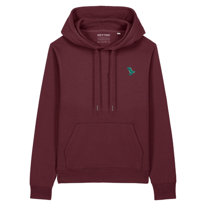 Heytoki Damen-Hoodie aus Bio- und recycelter Baumwolle in Burgundy mit gesticktem Dinomotiv