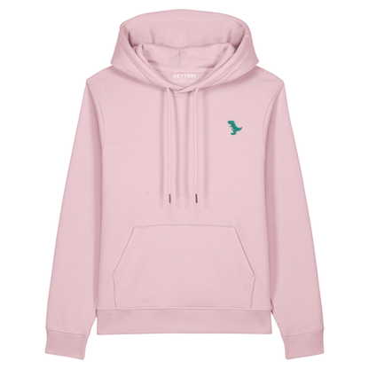 Heytoki Damen-Hoodie aus Bio- und recycelter Baumwolle in Cotton Pink mit gesticktem Dinomotiv