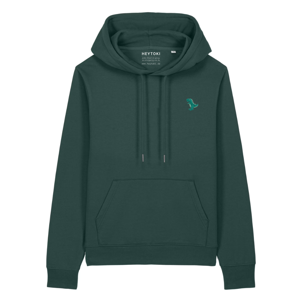 Heytoki Damen-Hoodie aus Bio- und recycelter Baumwolle in Glazed Green mit gesticktem Dinomotiv