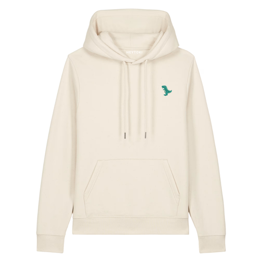 Heytoki Damen-Hoodie aus Bio- und recycelter Baumwolle in Natural Raw mit gesticktem Dinomotiv