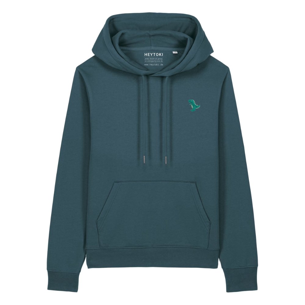 Heytoki Damen-Hoodie aus Bio- und recycelter Baumwolle in Stargazer mit gesticktem Dinomotiv
