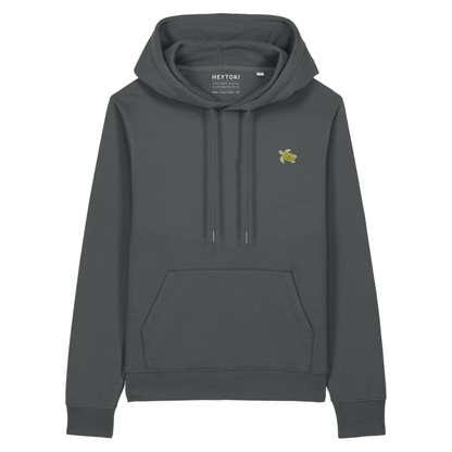 Heytoki Damen-Hoodie aus Bio- und recycelter Baumwolle in Anthrazit mit gesticktem Schildkrötenmotiv