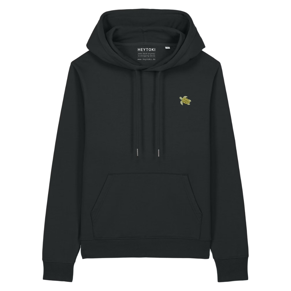 Heytoki Damen-Hoodie aus Bio- und recycelter Baumwolle in Schwarz mit gesticktem Schildkrötenmotiv