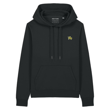 Heytoki Damen-Hoodie aus Bio- und recycelter Baumwolle in Schwarz mit gesticktem Schildkrötenmotiv