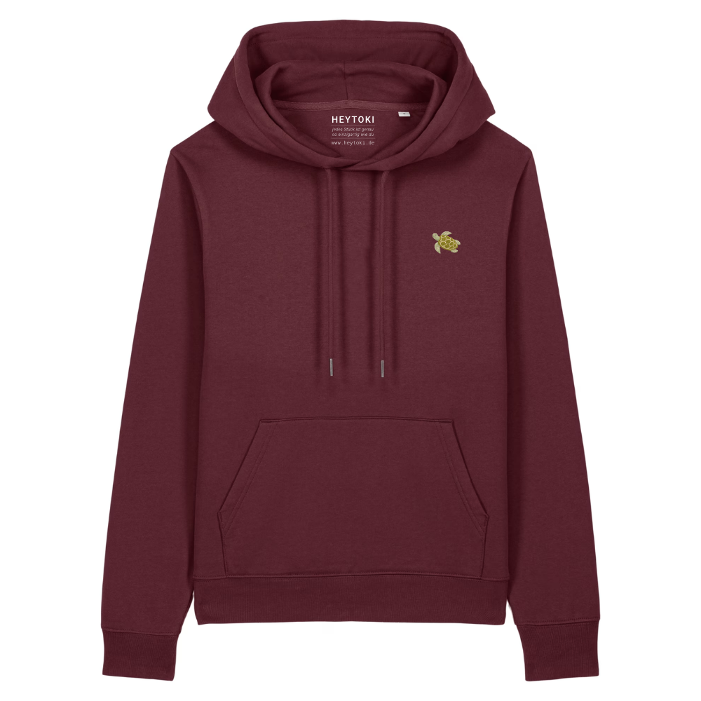 Heytoki Damen-Hoodie aus Bio- und recycelter Baumwolle in Burgundy mit gesticktem Schildkrötenmotiv