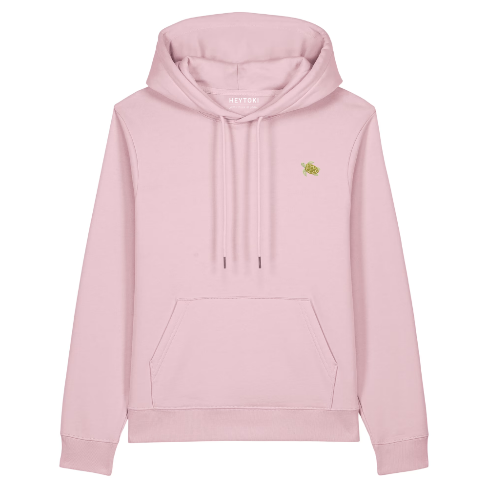 Heytoki Damen-Hoodie aus Bio- und recycelter Baumwolle in Cotton Pink mit gesticktem Schildkrötenmotiv