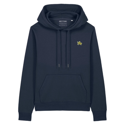 Heytoki Damen-Hoodie aus Bio- und recycelter Baumwolle in French Navy mit gesticktem Schildkrötenmotiv