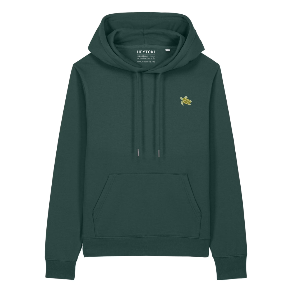 Heytoki Damen-Hoodie aus Bio- und recycelter Baumwolle in Glazed Green mit gesticktem Schildkrötenmotiv