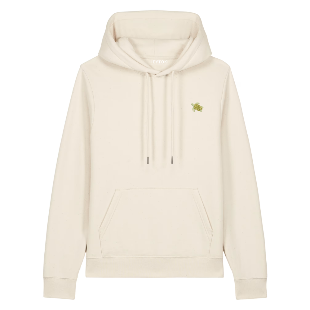 Heytoki Damen-Hoodie aus Bio- und recycelter Baumwolle in Natural Raw mit gesticktem Schildkrötenmotiv