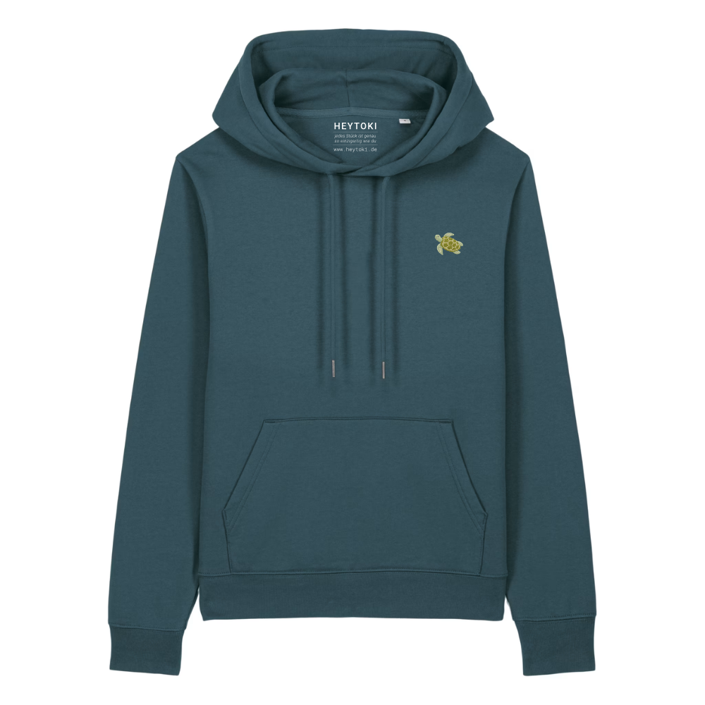Heytoki Damen-Hoodie aus Bio- und recycelter Baumwolle in Stargazer mit gesticktem Schildkrötenmotiv