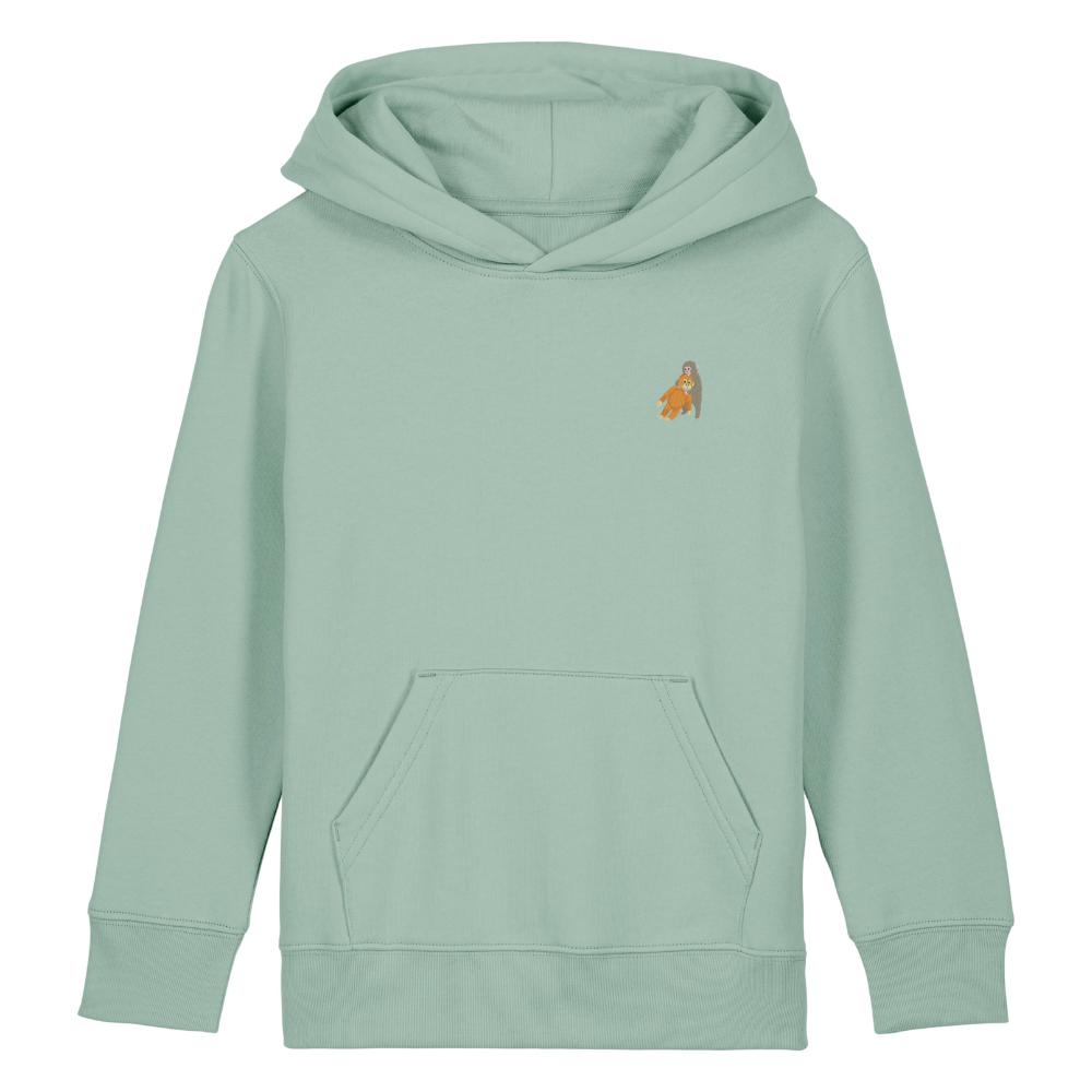 Heytoki Kinder-Hoodie aus Bio-Baumwolle in Aloe mit gesticktem Affenmotiv