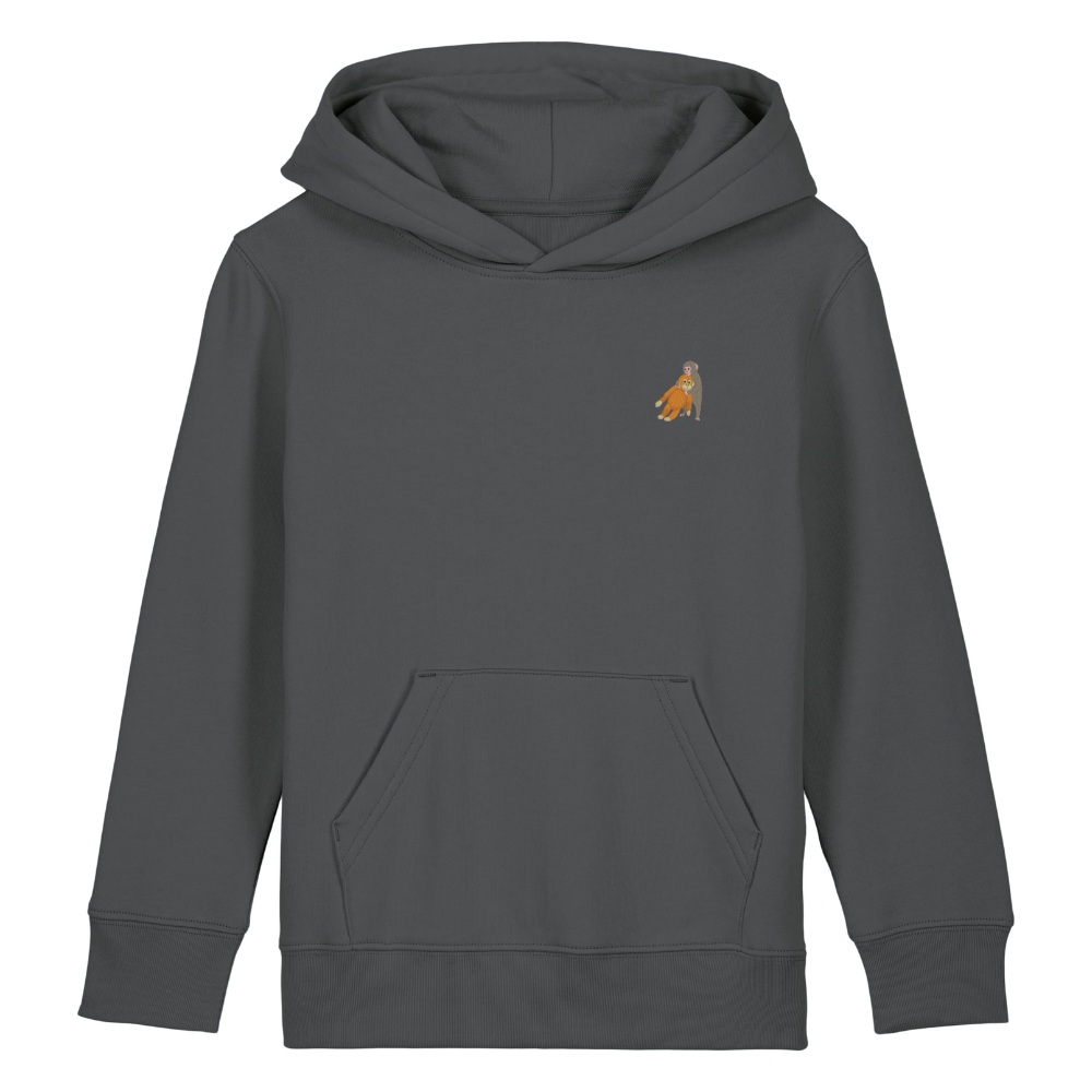 Heytoki Kinder-Hoodie aus Bio-Baumwolle in Anthrazit mit gesticktem Affenmotiv
