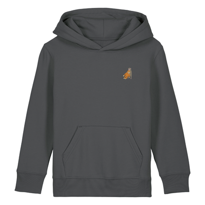 Heytoki Kinder-Hoodie aus Bio-Baumwolle in Anthrazit mit gesticktem Affenmotiv