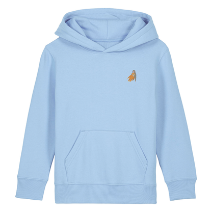 Heytoki Kinder-Hoodie aus Bio-Baumwolle in Blue Soul (Hellblau) mit gesticktem Affenmotiv
