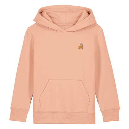 Heytoki Kinder-Hoodie aus Bio-Baumwolle in Fraiche Peche (Pfirsich) mit gesticktem Affenmotiv