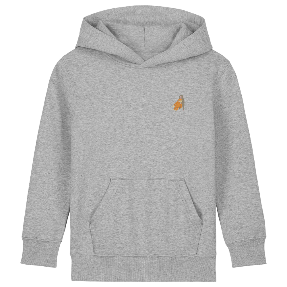 Heytoki Kinder-Hoodie aus Bio-Baumwolle in Heather Grey (Hellgrau) mit gesticktem Affenmotiv