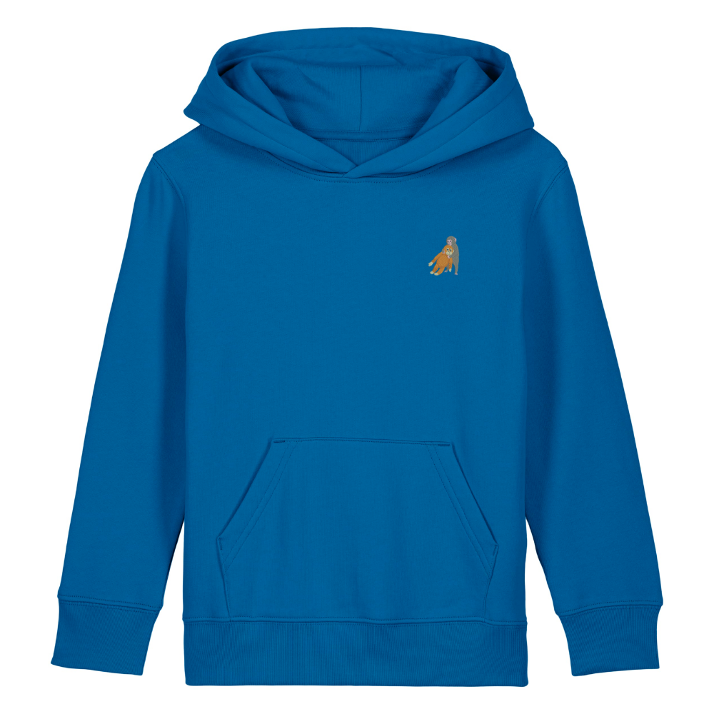 Heytoki Kinder-Hoodie aus Bio-Baumwolle in Royal Blue mit gesticktem Affenmotiv
