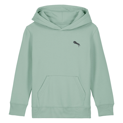 Heytoki Kinder-Hoodie aus Bio-Baumwolle in Aloe mit gesticktem Pferdemotiv