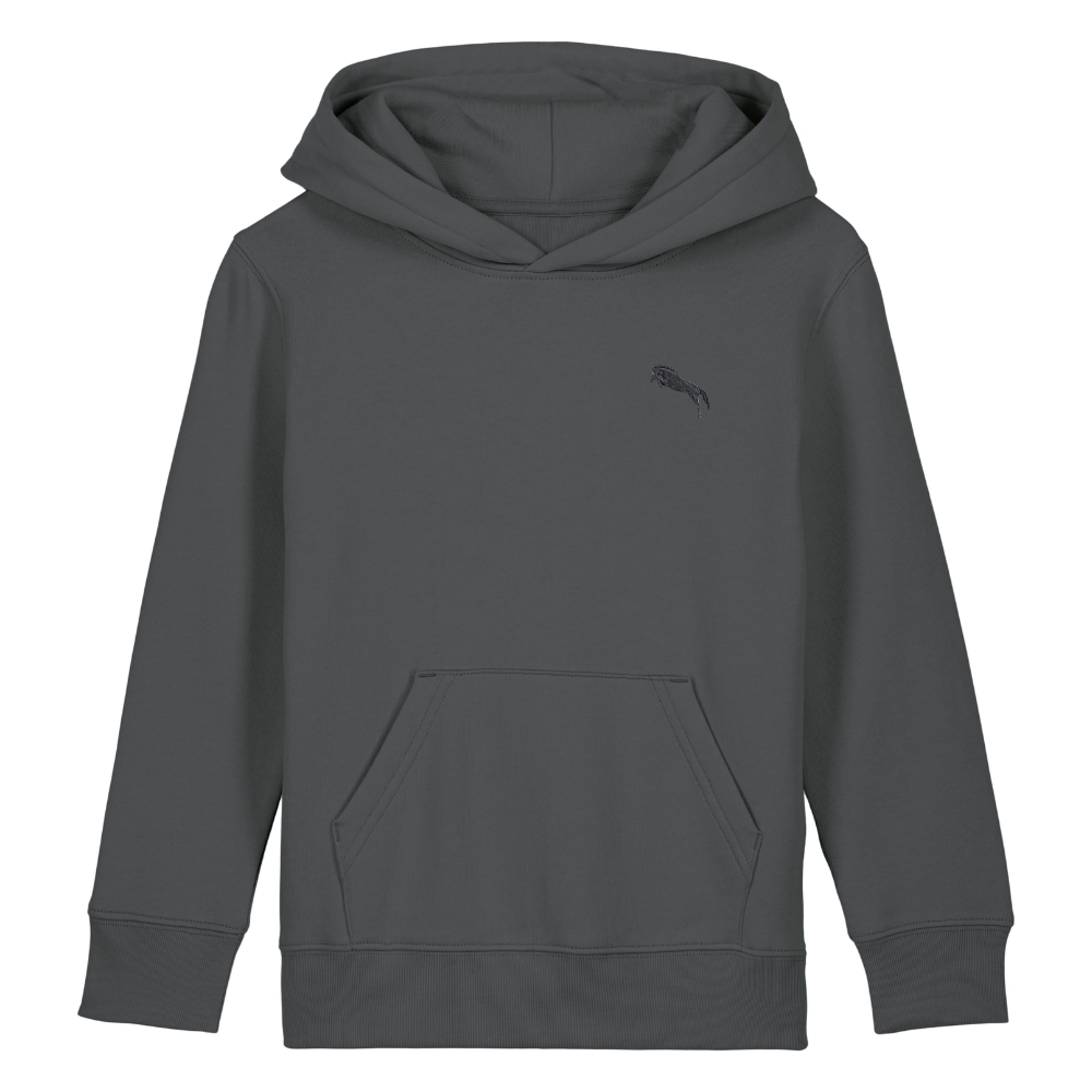 Heytoki Kinder-Hoodie aus Bio-Baumwolle in Anthrazit mit gesticktem Pferdemotiv