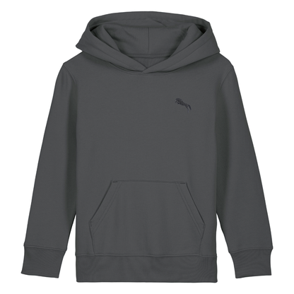 Heytoki Kinder-Hoodie aus Bio-Baumwolle in Anthrazit mit gesticktem Pferdemotiv