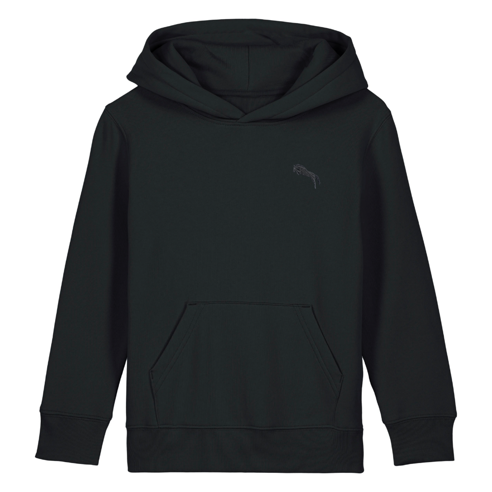 Heytoki Kinder-Hoodie aus Bio-Baumwolle in Schwarz mit gesticktem Pferdemotiv