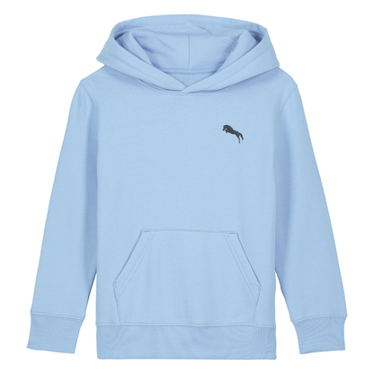 Heytoki Kinder-Hoodie aus Bio-Baumwolle in Blue Soul (Hellblau) mit gesticktem Pferdemotiv