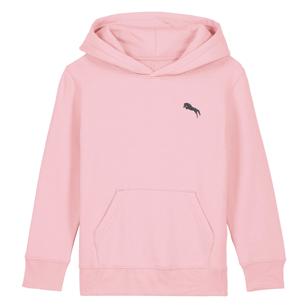 Heytoki Kinder-Hoodie aus Bio-Baumwolle in Cotton Pink (Rosa) mit gesticktem Pferdemotiv