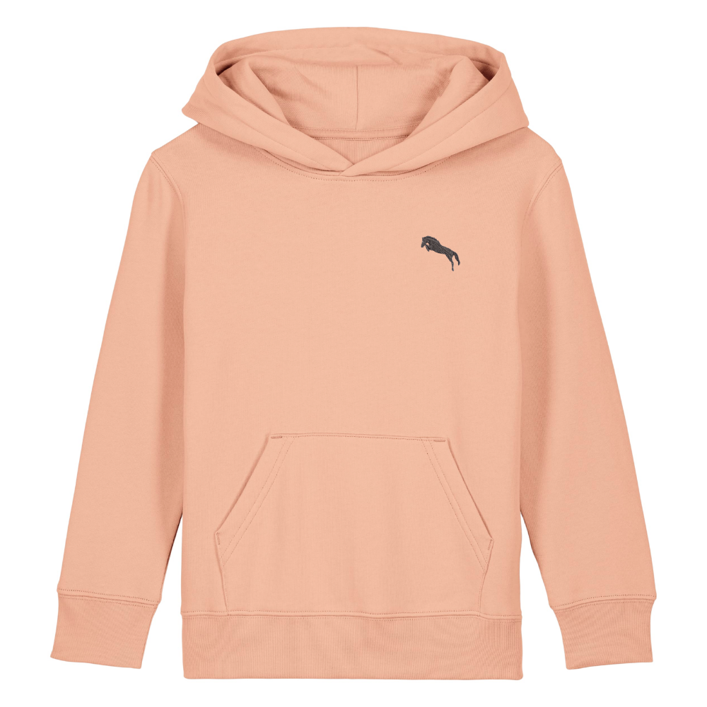 Heytoki Kinder-Hoodie aus Bio-Baumwolle in Fraiche Peche (Pfirsich) mit gesticktem Pferdemotiv