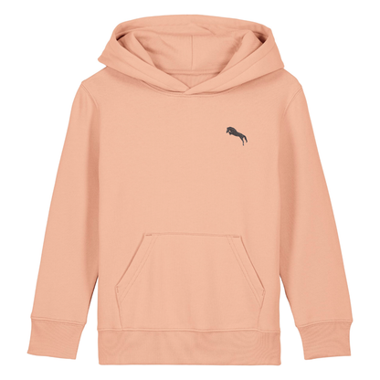 Heytoki Kinder-Hoodie aus Bio-Baumwolle in Fraiche Peche (Pfirsich) mit gesticktem Pferdemotiv