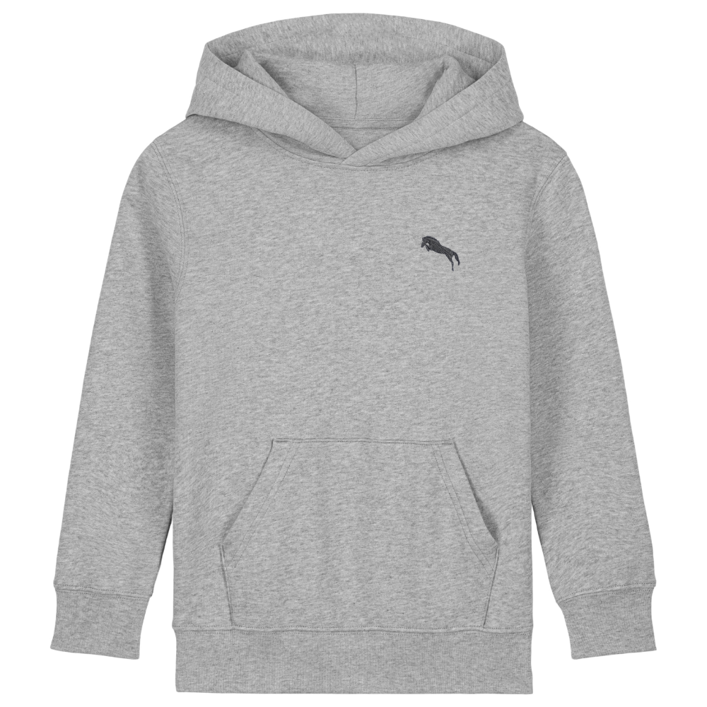 Heytoki Kinder-Hoodie aus Bio-Baumwolle in Heather Grey (Hellgrau) mit gesticktem Pferdemotiv