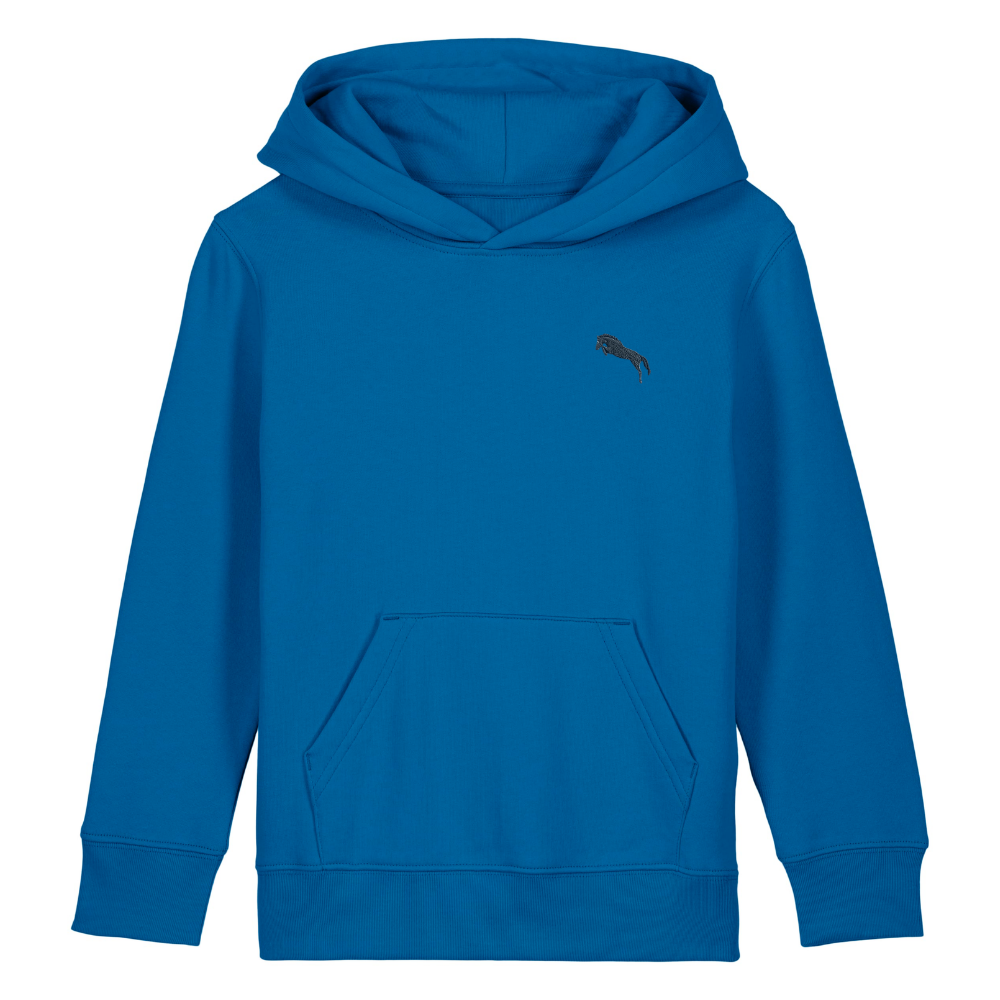 Heytoki Kinder-Hoodie aus Bio-Baumwolle in Royal Blue mit gesticktem Pferdemotiv