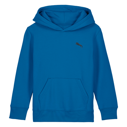 Heytoki Kinder-Hoodie aus Bio-Baumwolle in Royal Blue mit gesticktem Pferdemotiv