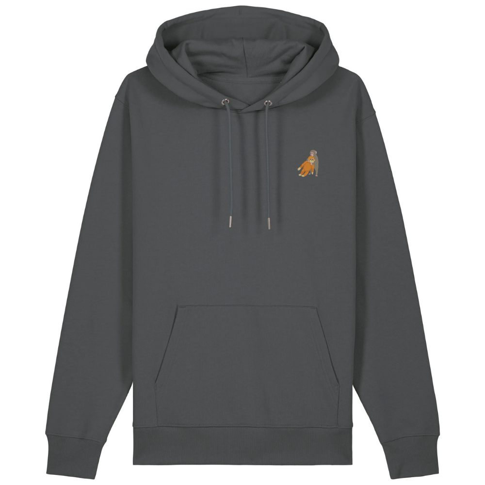 Heytoki Unisex-/Herren-Hoodie aus Bio- und recycelter Baumwolle in Anthrazit mit gesticktem Affenmotiv