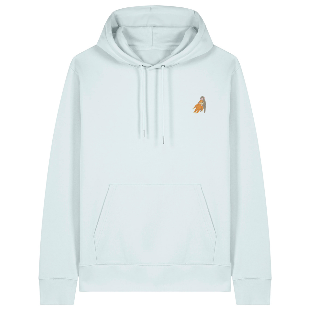Heytoki Unisex-/Herren-Hoodie aus Bio- und recycelter Baumwolle in Blue Ice mit gesticktem Affenmotiv