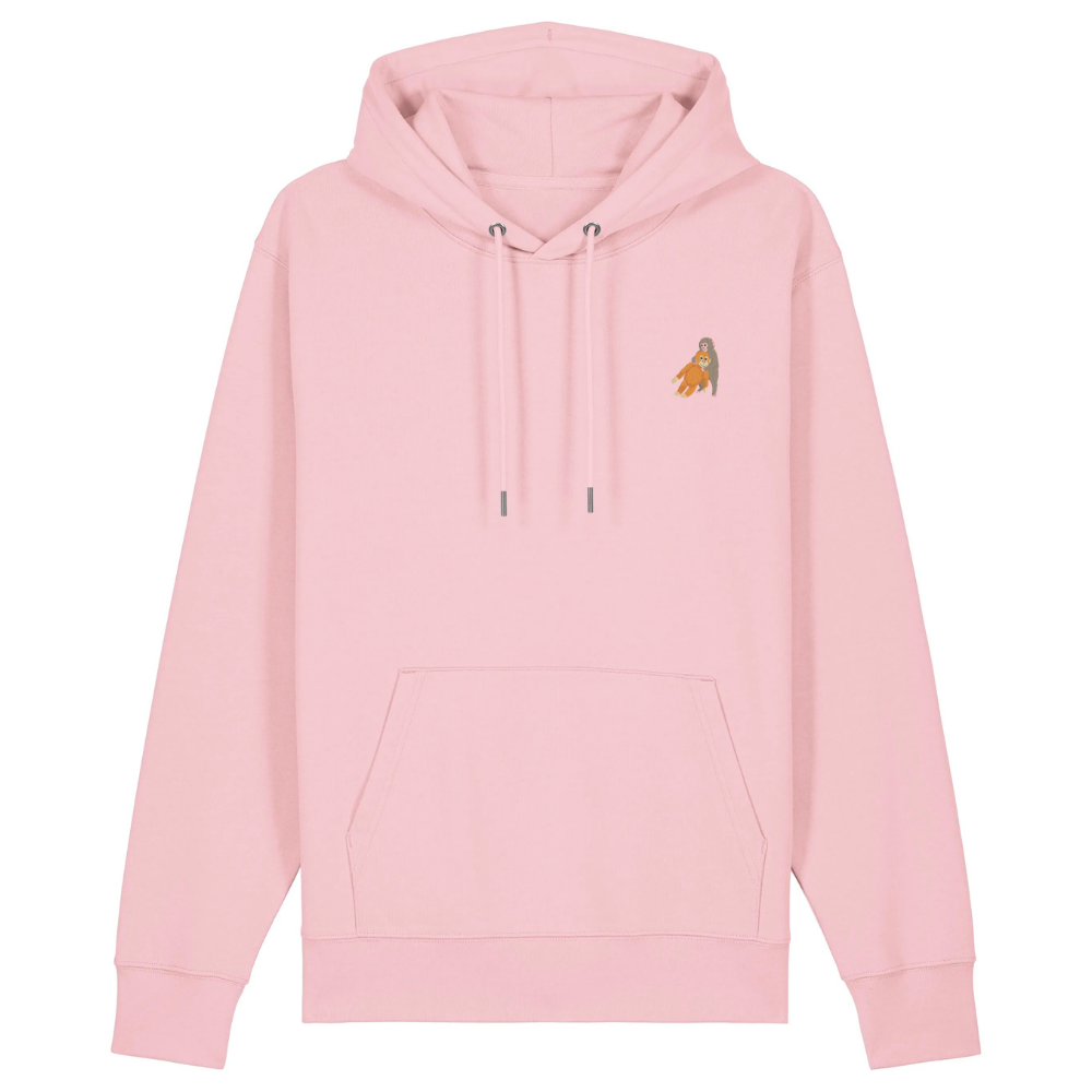 Heytoki Unisex-/Herren-Hoodie aus Bio- und recycelter Baumwolle in Cotton Pink mit gesticktem Affenmotiv