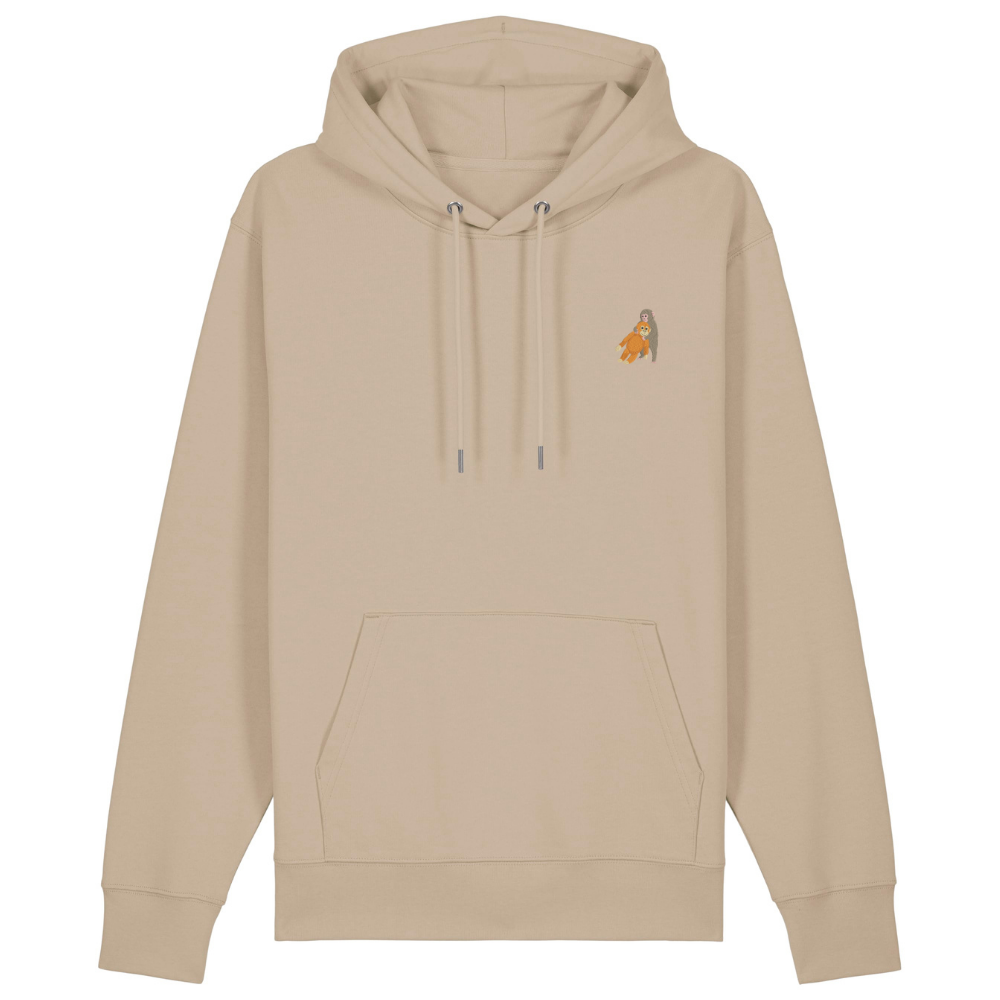 Heytoki Unisex-/Herren-Hoodie aus Bio- und recycelter Baumwolle in Desert Dust mit gesticktem Affenmotiv