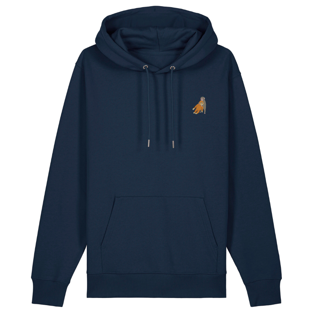 Heytoki Unisex-/Herren-Hoodie aus Bio- und recycelter Baumwolle in French Navy mit gesticktem Affenmotiv